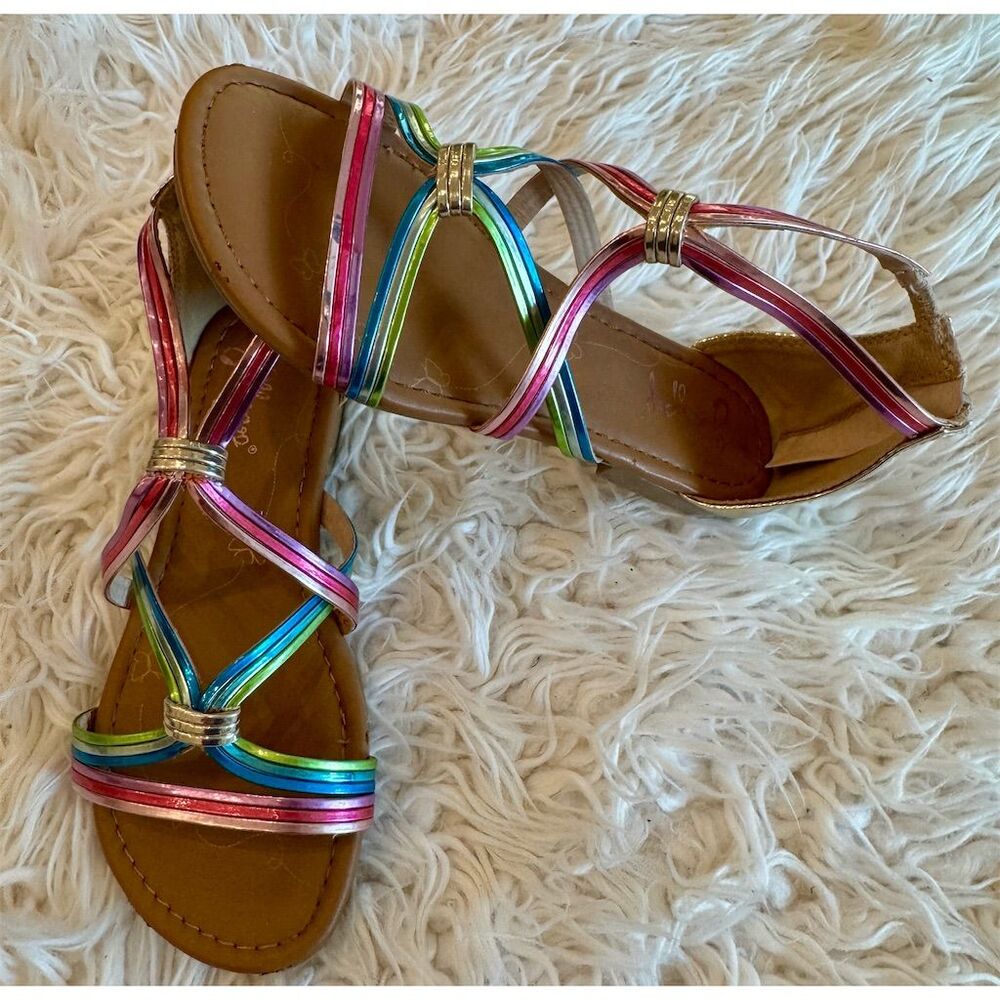 Jellypop Girls Gladiator Sandals Size 1 Rainbow Metallic Strappy